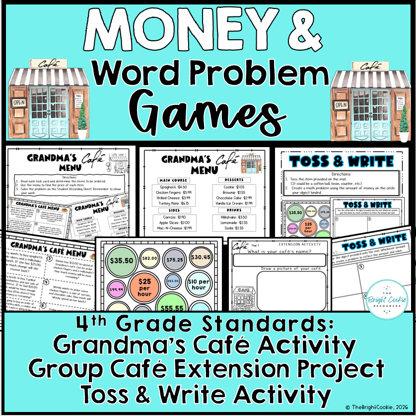 Money Word Problem Activities- Math Cafe Menu Project