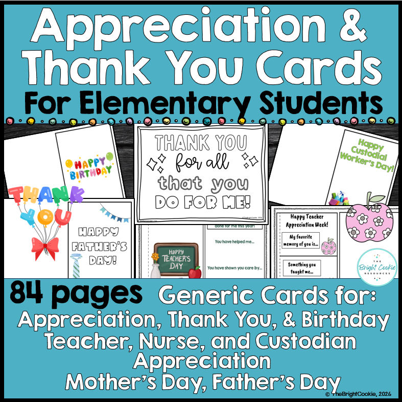 Thank You Cards Elementary Teacher Appreciation, Nurse, Mother's Day & Father's Day