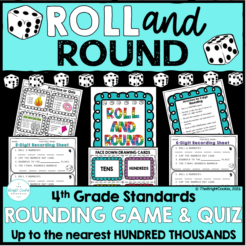 4th Grade Rounding Game, Partner Activity & Quiz