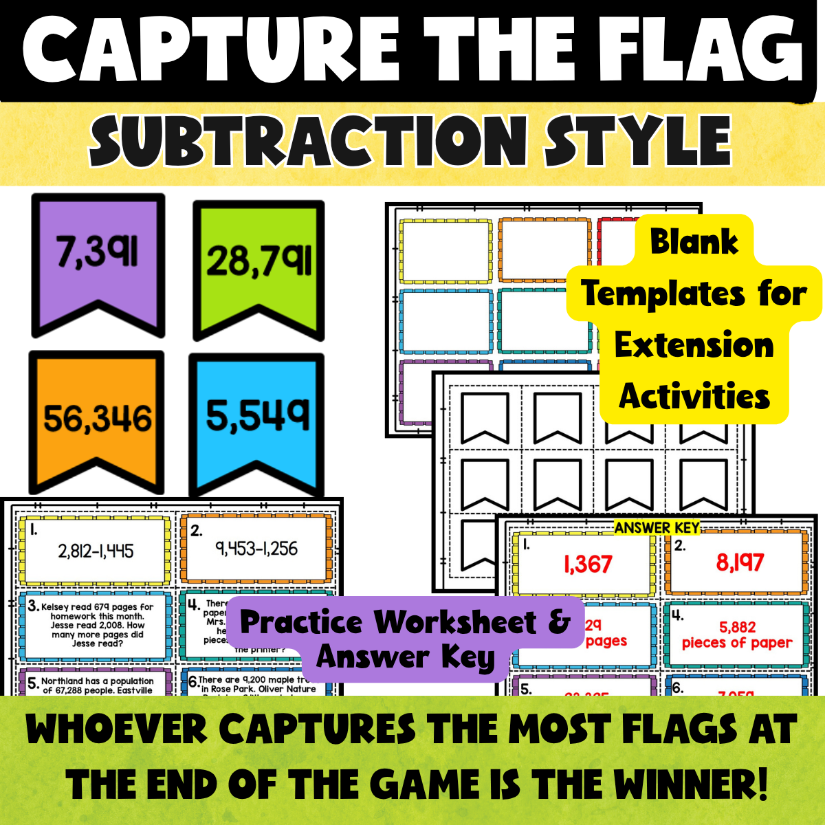 Capture the Flag Game- Subtraction Regrouping & Across Zeros - Image 4
