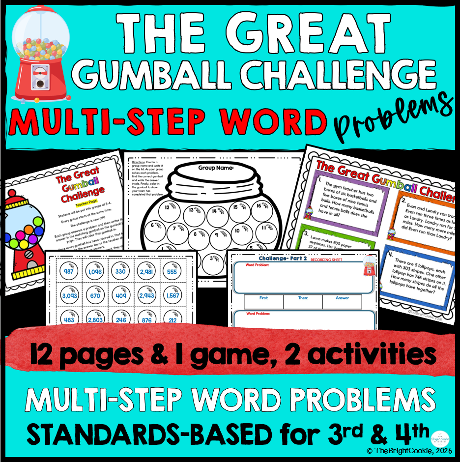 4th Grade Multi Step Word Problem Gumball Challenge