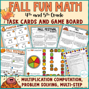 Fall Math Activities 4th Grade Multiplication Word Problems Game & Review