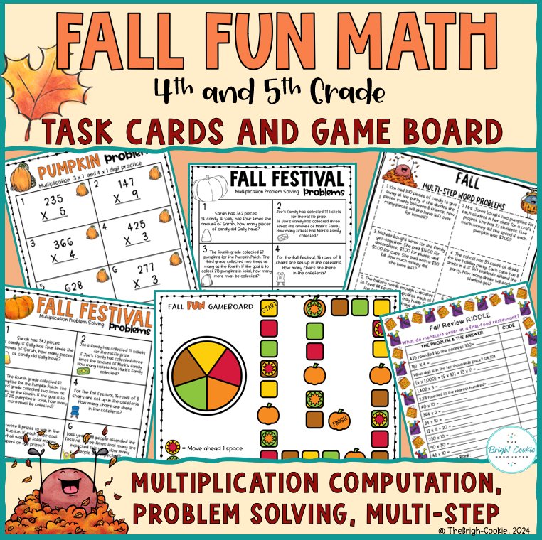 Fall Math Activities 4th Grade Multiplication Word Problems Game & Review