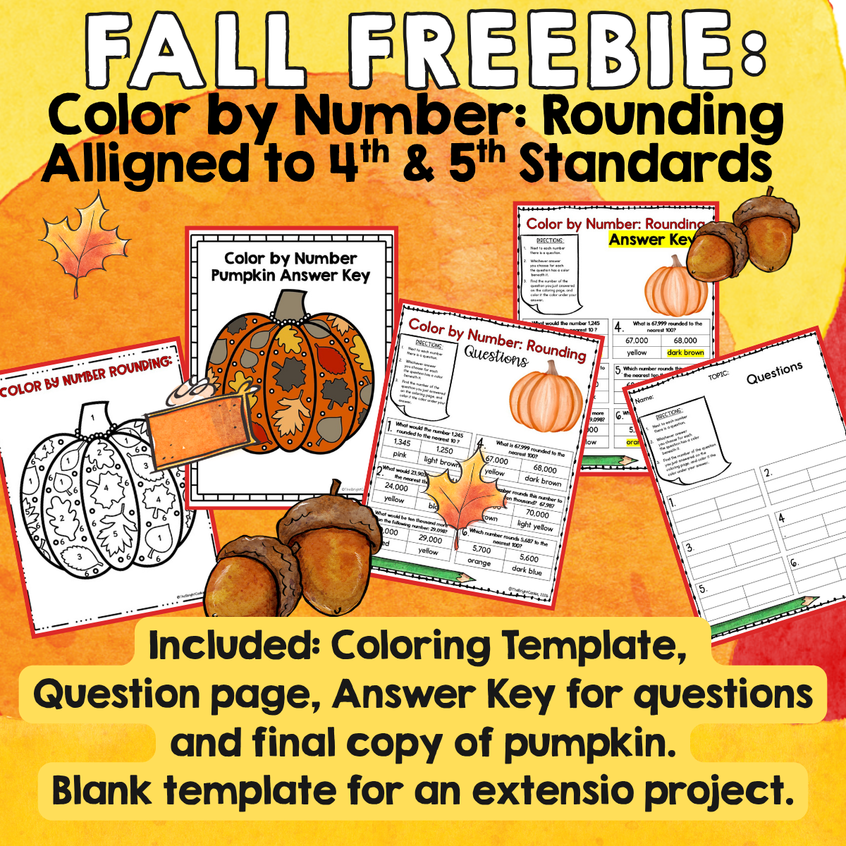 Fall Rounding Color by Number | 4th & 5th Grade Place Value Math Activity FREE!!