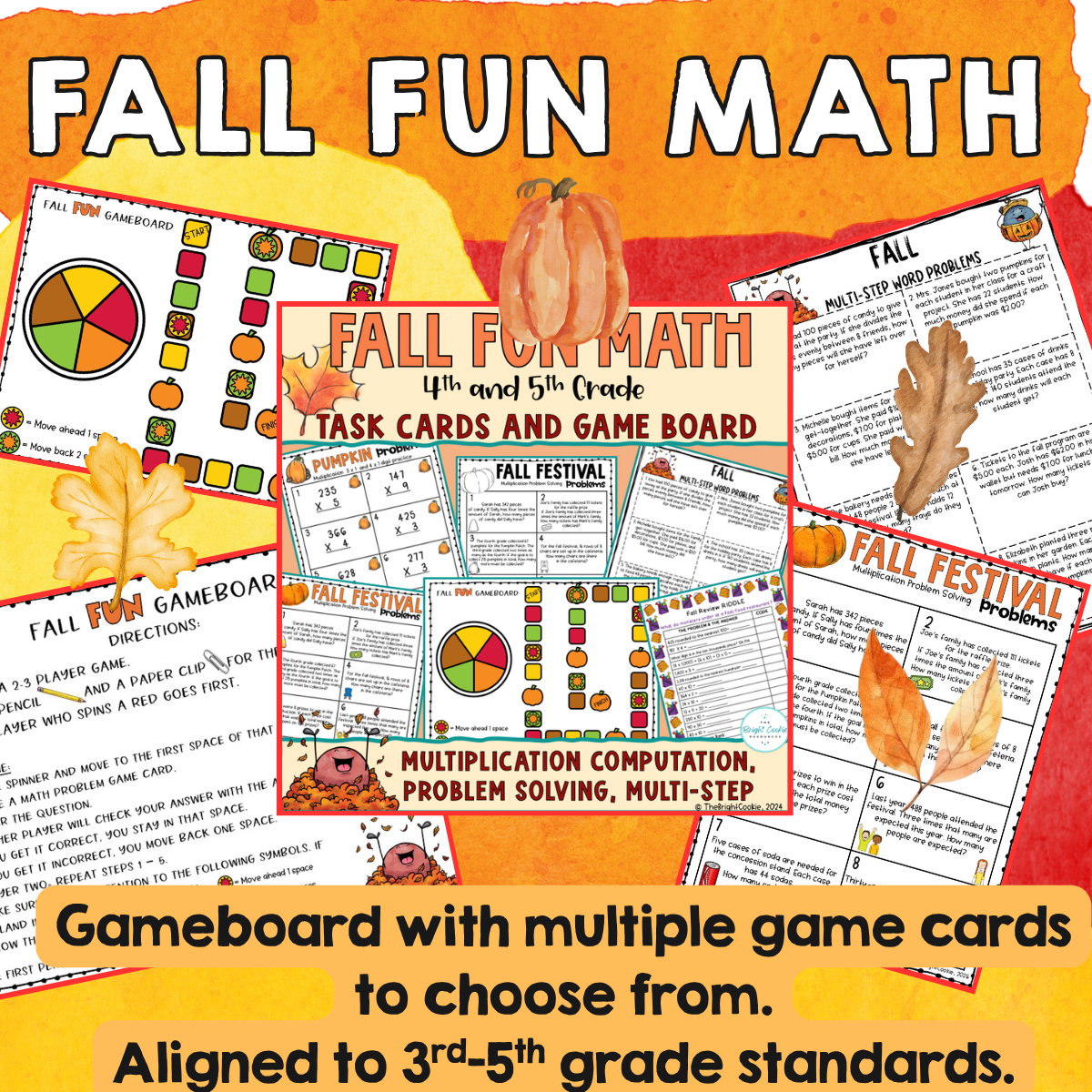 Fall Math Activities 4th Grade Multiplication Word Problems Game & Review - Image 2