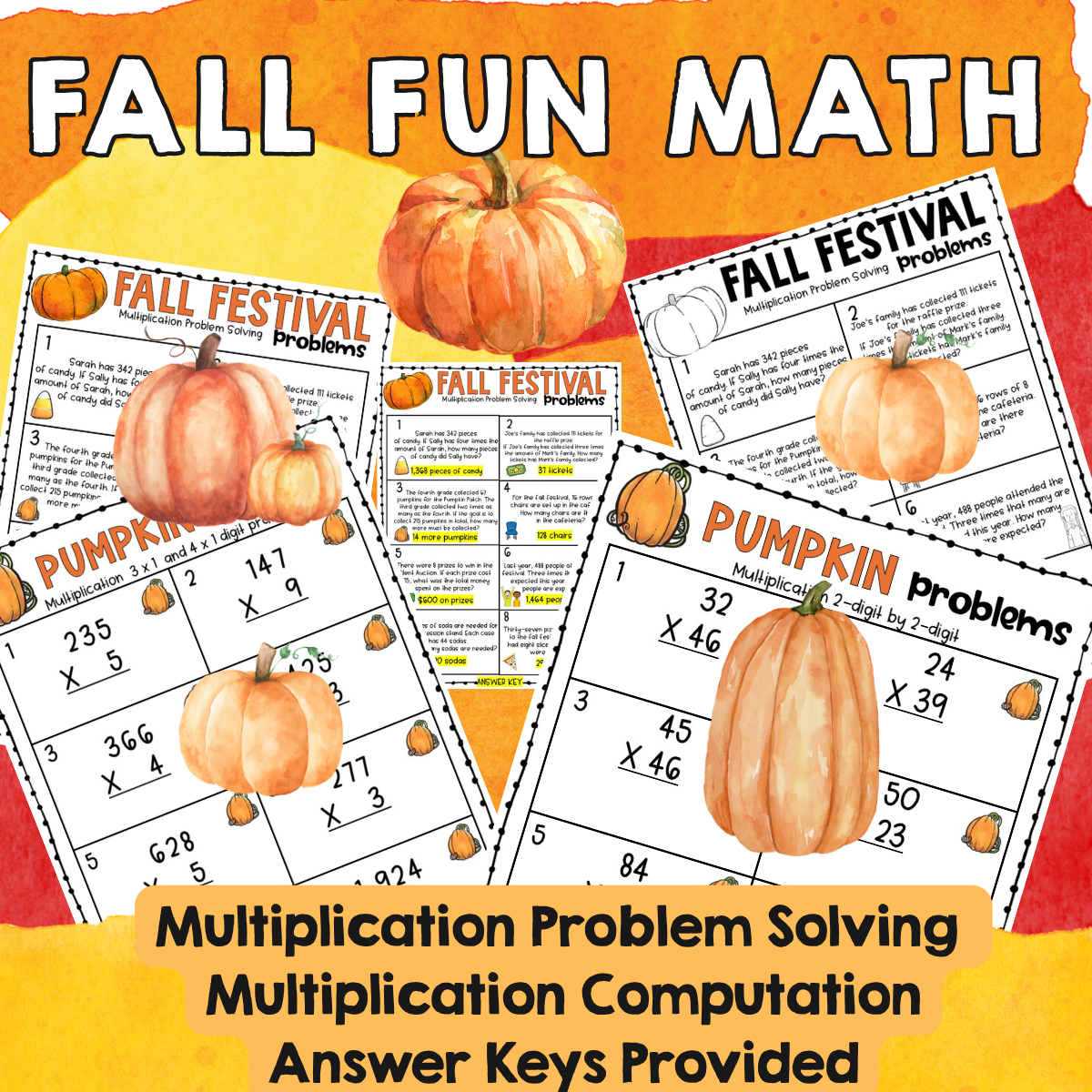 Fall Math Activities 4th Grade Multiplication Word Problems Game & Review - Image 3