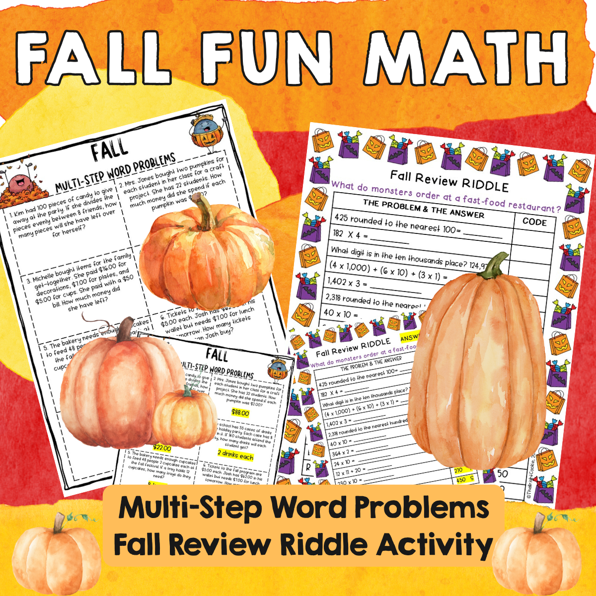 Fall Math Activities 4th Grade Multiplication Word Problems Game & Review - Image 4