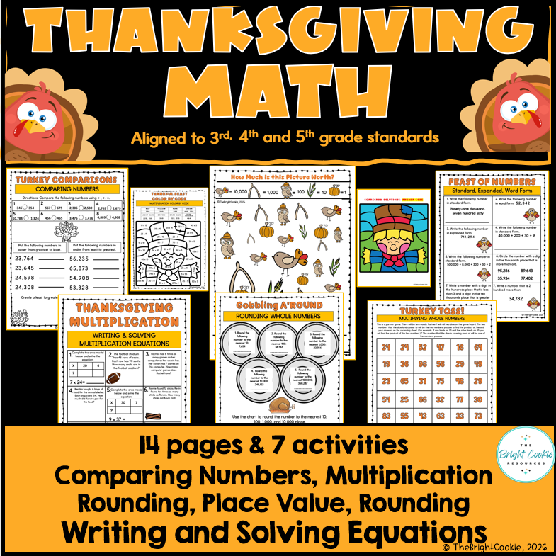 Thanksgiving Math Activities 3rd 4th 5th Grade | Multiplication & Place Value