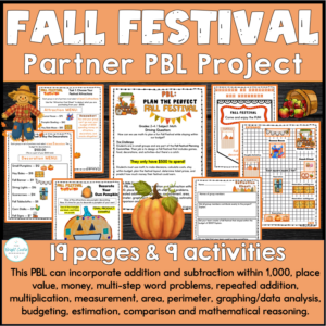 Fall Festival Math PBL Project Place Value Budgeting Money Area & Perimeter 4th