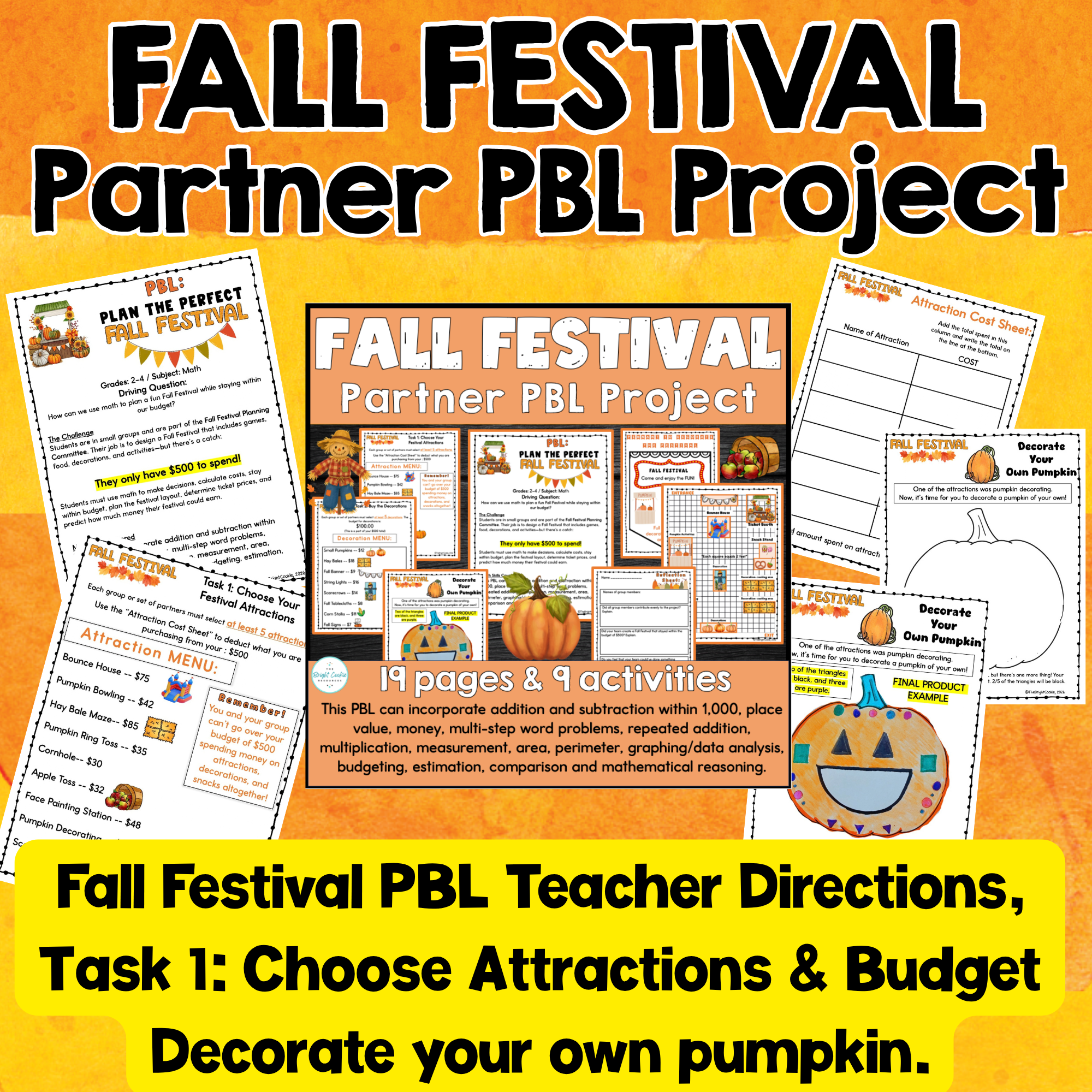 Fall Festival Math PBL Project Place Value Budgeting Money Area & Perimeter 4th - Image 2