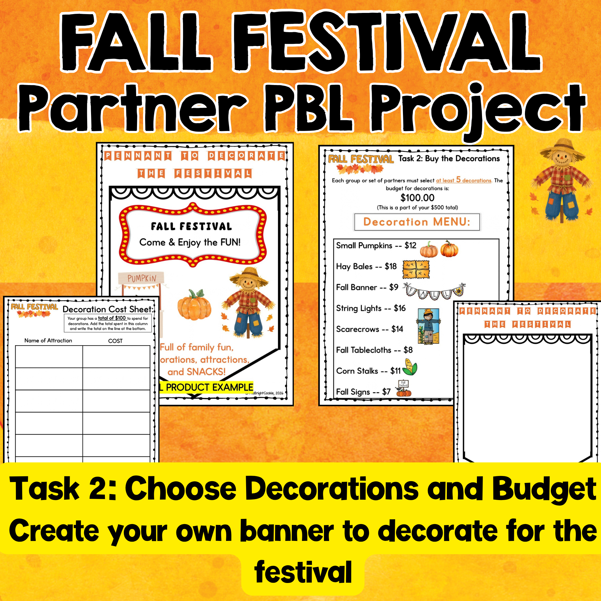 Fall Festival Math PBL Project Place Value Budgeting Money Area & Perimeter 4th - Image 3