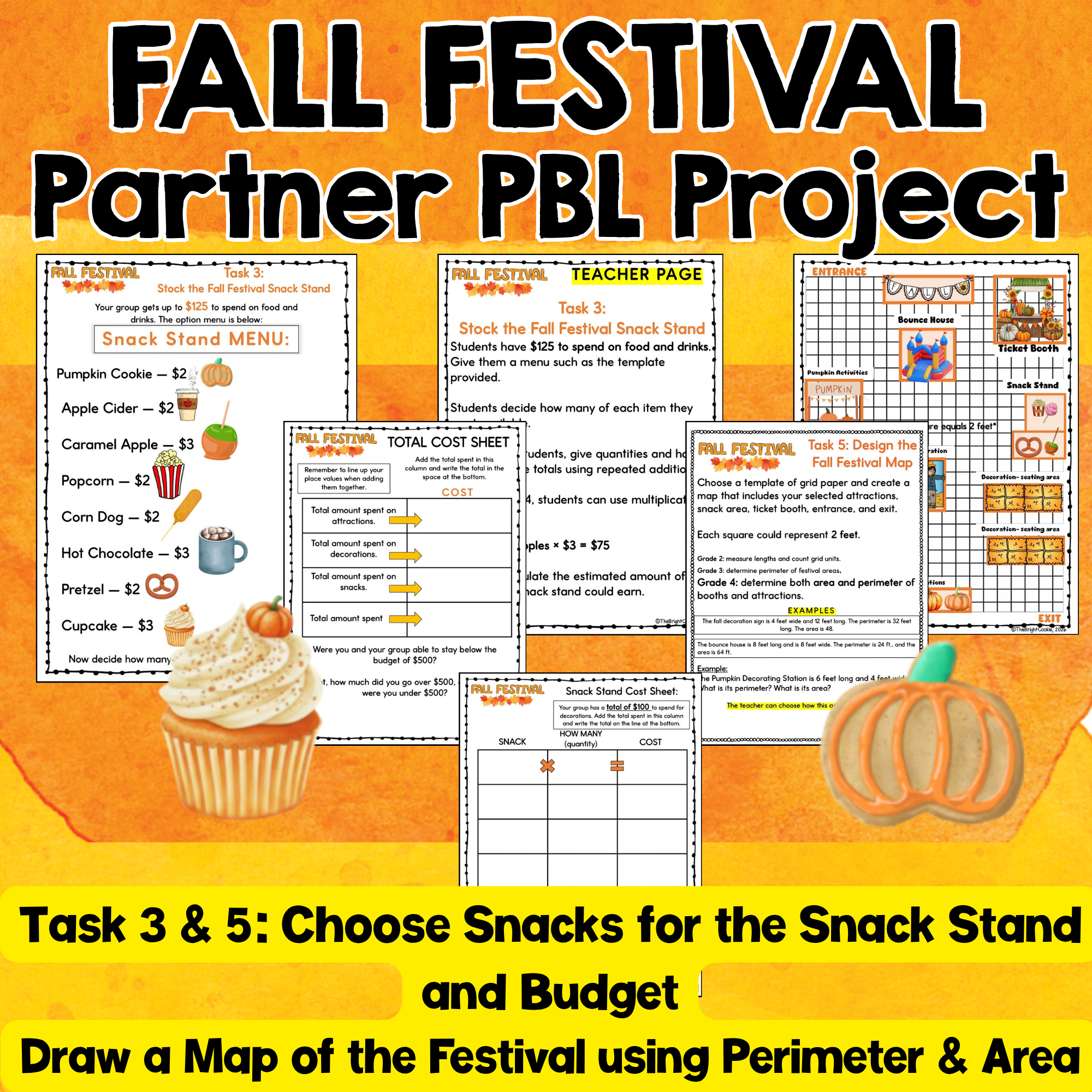 Fall Festival Math PBL Project Place Value Budgeting Money Area & Perimeter 4th - Image 4