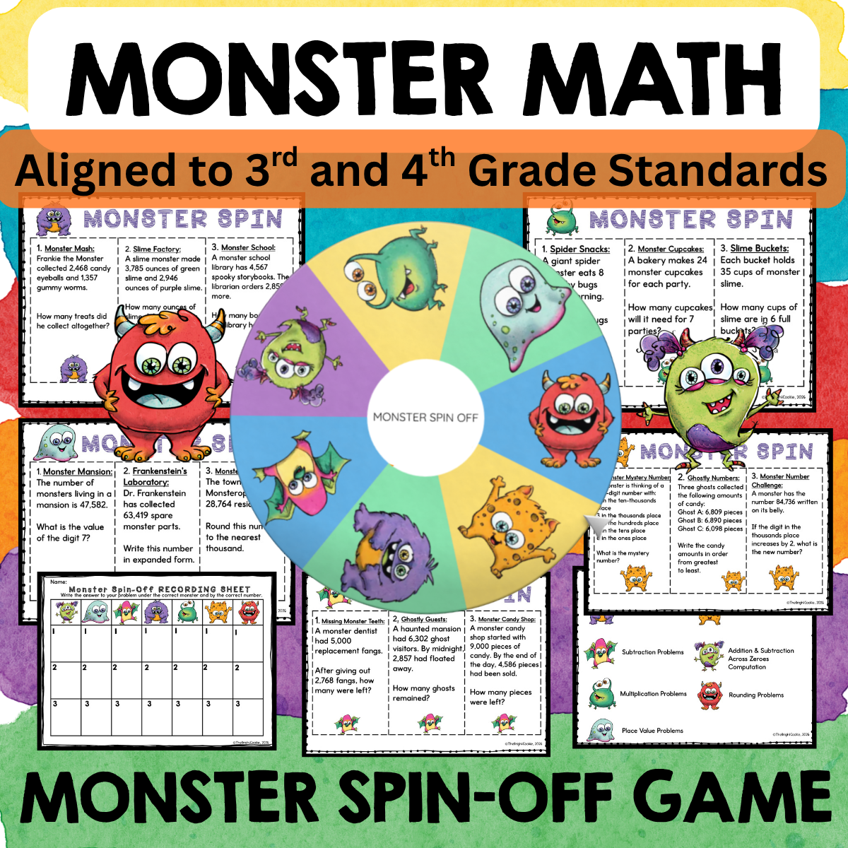 Monster Theme Math Activities 3rd 4th Grade Math Review Task Cards Game Centers - Image 2
