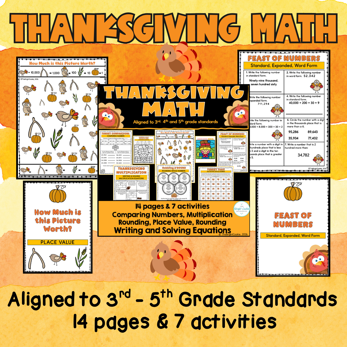 Thanksgiving Math Activities 3rd 4th 5th Grade | Multiplication & Place Value - Image 2